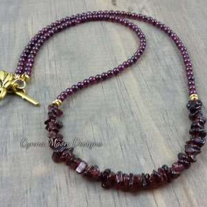 Genuine Garnet Crescent Necklace (January Birthstone)