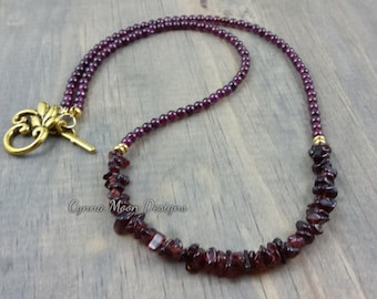 Genuine Garnet Crescent Necklace (January Birthstone)