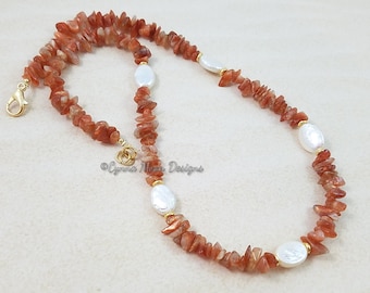 Sunstone & Pearl Necklace