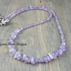 Collar genuino de lavanda amatista creciente (piedra natal de febrero)