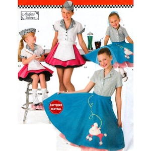 Simplicity 3836 Girls' Rockabilly Costumes, Uncut, Factory Folded, Size 7-14