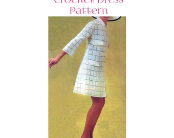 Vintage 1970 Garden Party Crochet Dress Pattern, Bust Size 34&quot; (86 cm), Garment 37.5&quot; (95 cm),  Instant Download, PDF, 3 pages