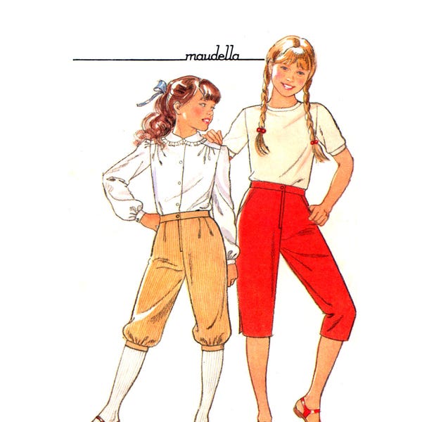 80s Maudella SO24 Girls' Knickerbockers and Pedal Pushers with Tucked Waist, Uncut, Factory Folded, Sewing Pattern Multi Size 5-12 years