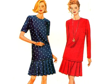 90s Butterick 5745 Loose Fitting, Pullover Top with Long or Short Sleeves and Pleated Skirt, Uncut, Factory Folded Sewing Pattern Size 10-12