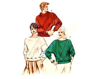 80s Kwik Sew 1460 Loose Fitting Top with Front Diagonal Panel with or without Collar, Uncut, Factory Folded, Sewing Pattern Size XS-L