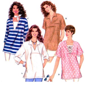 Simplicity 9035 Pullover, Below-Hip Length Tops with V-Neck and Two Sleeve Lengths, Uncut, Factory Folded Sewing Pattern Multi Size 6-16