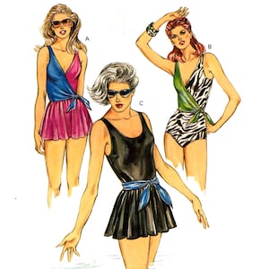 May include: Three swimsuit designs, one with a pink skirt, one with a zebra print, and one with a black skirt. The designs are labeled A, B, and C.