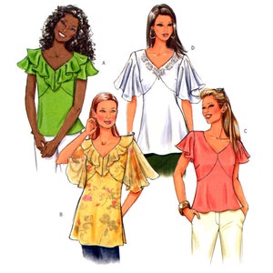 Butterick 4456 - Top à col en V avec manches et longueurs variables, non coupé, plié en usine, patron de couture grande taille 14-20