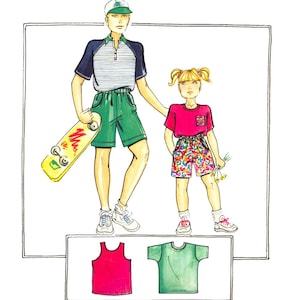 Justknits 96948 Childs&#39; Wear: Tops with Collar and Sleeve Variations & Shorts, Part Cut, Factory Folded, Sewing Pattern Multi Size 2-12