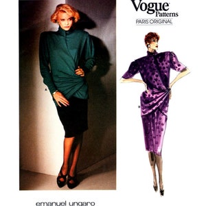 Vogue Paris Original 1654 Emanuel Ungaro Wrap Top with Two Sleeve Lengths and Skirt, Uncut, Factory Folded, Sewing Pattern Size 10