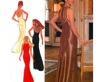 Style 2358 Halter Neck Evening, Cocktail Dress with Train and Decorative Back Straps, Uncut, Factory Folded, Sewing Pattern Size 6-16