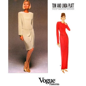 Vogue American Designer 1708 Tom & Linda Platt Dress with Shaped, Dropped Waist in Two Lengths, Uncut, F/Folded Sewing Pattern Size 12-14-16