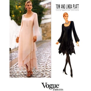 Vogue American Designer 1737 Tom and Linda Platt Dress with Handkerchief Overlay Hem in Two Lengths U/C, F/Folded, Sewing Pattern Size 12-16