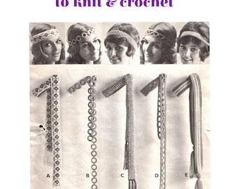 Vintage 1960&#39;s Woodstock Style Boho Headbands and Belts to Crochet and Knit, 5 patterns, Instant Download, PDF, 2 pages