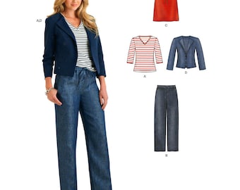 New Look 6351 V-Neck Top, Jacket, Pants and Skirt, Partially Cut, Read Description Sewing Pattern, Multi Size