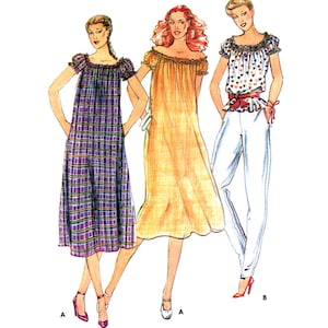 Butterick 6540 Peasant Top or Dress and Pants, Cut, Complete Sewing Pattern Size 12