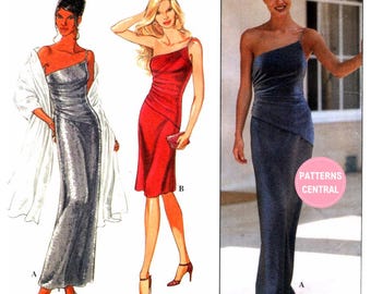 Simplicity 9035 One Shoulder Evening Dress in Two Lengths, Uncut, Factory Folded, Size 6-16
