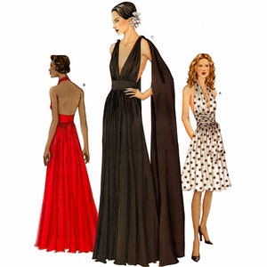 Vogue 7521 Evening Goddess Dress with Deep V-Neckline in Two Lengths, Uncut, Factory Folded Sewing Pattern Size 8-12 or 14-18