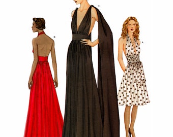Vogue 7521 Evening Goddess Dress With Deep V-neckline in Two