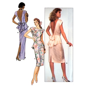 Butterick 5595 Evening Peplum, Deep V-Back Dress in Two Lengths, Uncut, Factory Folded, Sewing Pattern Size 12-16