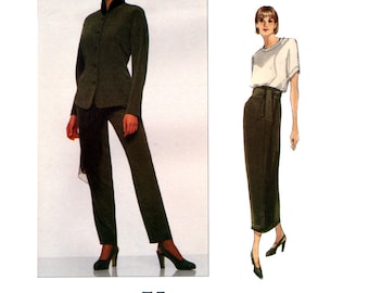 Vogue 1202 Calvin Klein Lined Jacket, Wrap Skirt, Tapered Pants and Scarf, Uncut, Factory Folded, Sewing Pattern Size 8-10