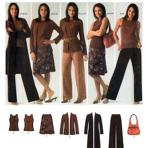 Simplicité 4503 Coordonnées faciles à coudre : pantalon, jupe, cardigan, haut et sac, matériau non coupé, plié en usine, patron de couture grande taille 20-28