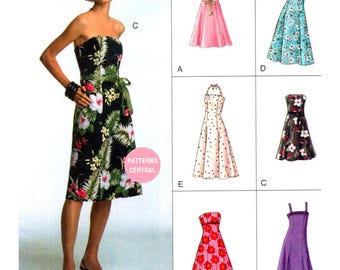 Sewing Pattern: Vogue 7848 Strapless or Tie-Strap, A-Line Dresses in Two Lengths, Uncut, Factory Folded Bust 30.5-32.5 (77-83 cm)