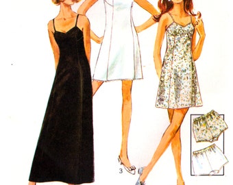 70s Simplicity 8483 Lingerie: Slip with Neckline Variations in Two Lengths and Panties, Uncut, Factory Folded, Sewing Pattern Size 10