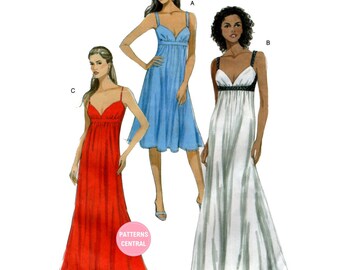 Vogue 8475 Close Fitting, Empire Waist Evening Dress, Uncut, Factory Folded, Size 14-22