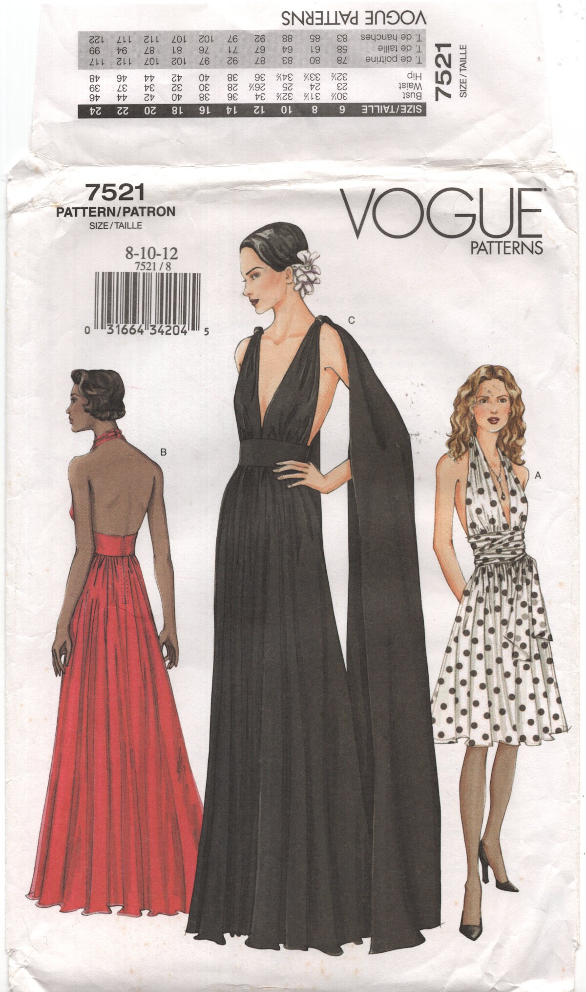 Vogue 7521 Evening Goddess Dress With Deep V-neckline in Two Lengths,  Uncut, Factory Folded Sewing Pattern Size 8-12 or 14-18 - Etsy