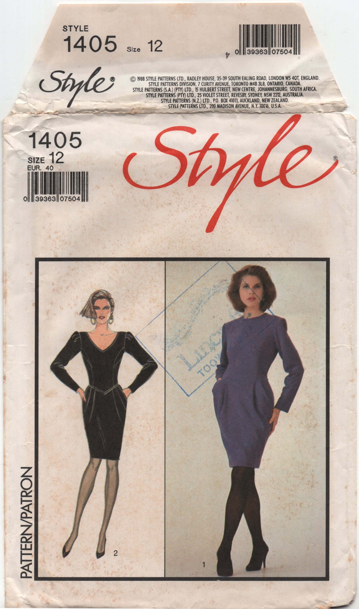 Sewing Pattern: Style 1405 Basque Waist Dress With Round or V-neckline ...