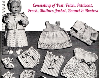 Vintage 1950&#39;s Set of Doll&#39;s Clothing Knitting Pattern for 18&quot; (45.72 cm) high baby doll, Instant Download, PDF, 2 pages