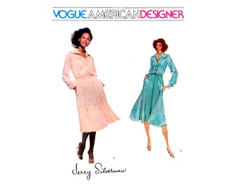 70s Vogue American Designer 1829 Jerry Silverman Dress with Flared Skirt and Raglan Sleeves, Uncut, Factory Folded, Sewing Pattern Size 12
