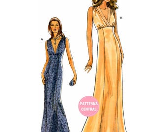 Sewing Pattern: Vogue 8285 Empire Waist, Deep V-Neck Evening Dress, Uncut, Factory Folded, Bust 36-42 (92-107 cm)