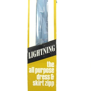 Vintage 1960&#39;s Lightning Nylon Azuline Blue Zipper 4&quot; (10 cm) long Unused in Original Packaging, Made in Australia