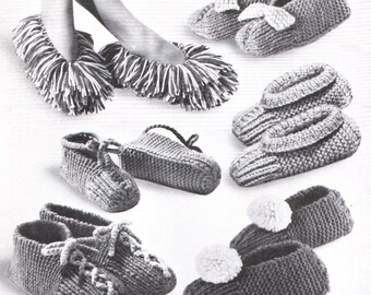 Vintage 1960's Tricot de pantoufles pour convenir aux Hommes, Femmes et Enfants, PDF pattern, Instant Download, in French Language