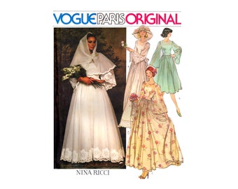 Vogue Paris Original 1363 Nina Ricci Bridal or Bridesmaid Dress, Belt, Slip and Scarf, Uncut, Factory Folded Sewing Pattern Size 10