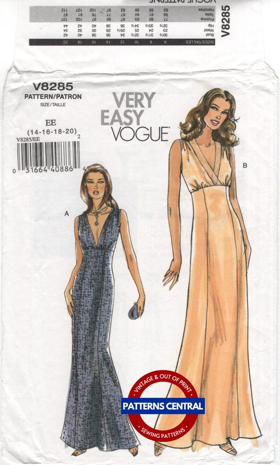 Sewing Pattern: Vogue 8285 Empire Waist, Deep V-neck Evening Dress, Uncut,  Factory Folded, Bust 36-42 (92-107 Cm) - Etsy