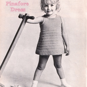 Vintage 1960&#39;s Dear Little Pinafore Crocheted Dress Pattern Size 1, 2, 3, 4, 5, 6, Instant Download, PDF, 2 pages