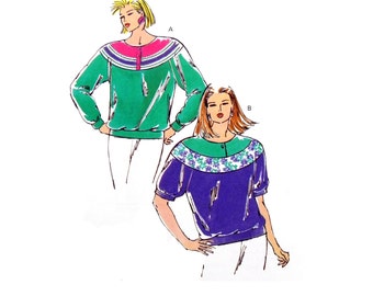 Kwik Sew 2053 Misses' Raglan Sleeve Top with Contrast Yoke and Front Button Closure Uncut, Factory Folded Sewing Pattern Size XS-XL
