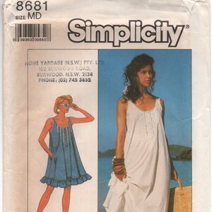 May include: Simplicity sewing pattern number 8681 for a sleeveless dress with a ruffled hem. The pattern includes instructions for using an overlock or serger sewing machine.