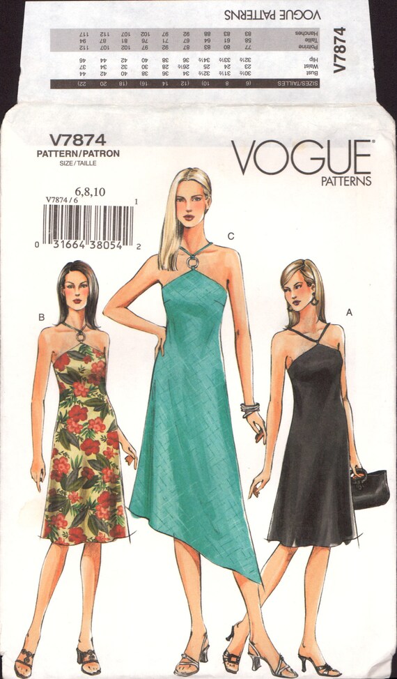 Vogue 7874 Slightly Flared, Asymmetrical Hem Halter Dress, Uncut, Factory  Folded Sewing Pattern Size 6-8-10 - Etsy