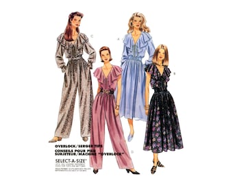 McCall's 7063 Dress or Jumpsuit with or without Sleeves and Ruffled Collar, Uncut, Factory Folded Sewing Pattern Size 4-6-8