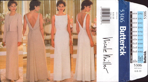 Butterick 5306 Nicole Miller Evening Dress With Deep V-back and Jacket,  Uncut, Factory Folded Sewing Pattern Size 6-10 - Etsy