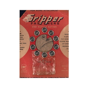 vintage 50s Gripper Attaches End Button Bother, 2 cartes, bagues manquantes et outil d’attachement, Made in Australia, Haberdashery Supplies,