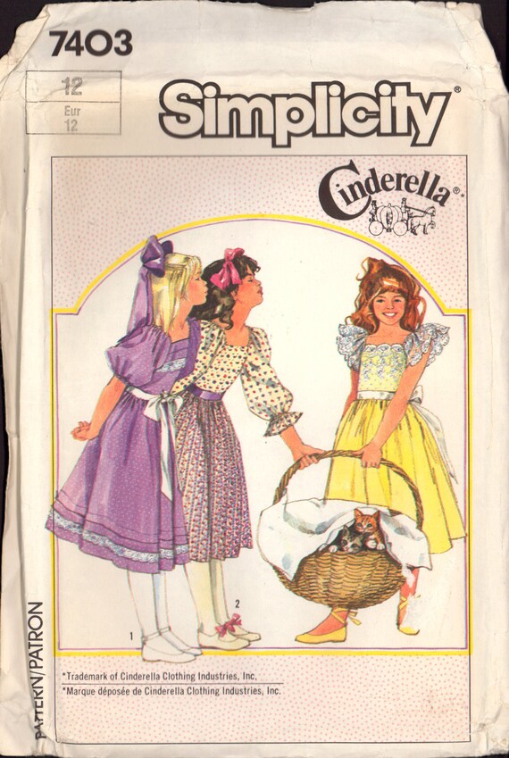Simplicity 7403 Cinderella Girls' Fit and Flare Dress with Sleeve and Trim  Variations, Uncut, Factory Folded Sewing Pattern Size 12