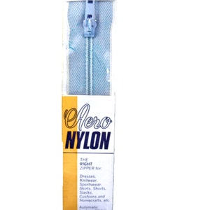 Vintage 1960&#39;s Aero Nylon Sky Blue Zipper 6&quot; (15 cm) long Unused in Original Packaging, Made in Australia
