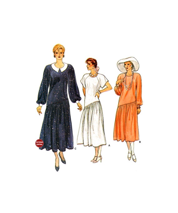 drop waist dress pattern vogue Vintage 1980s Gown Pattern Vogue 9782, Drop Waist,Ruffle Hem,Retro Loo – A  Vintage shop main image 0
