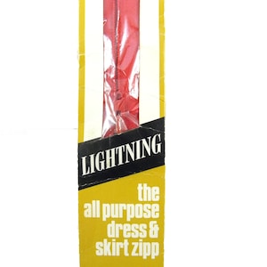 Vintage 1960&#39;s Lightning Nylon Scarlet Red Zipper 4&quot; (10 cm) long Unused in Original Packaging, Made in Australia