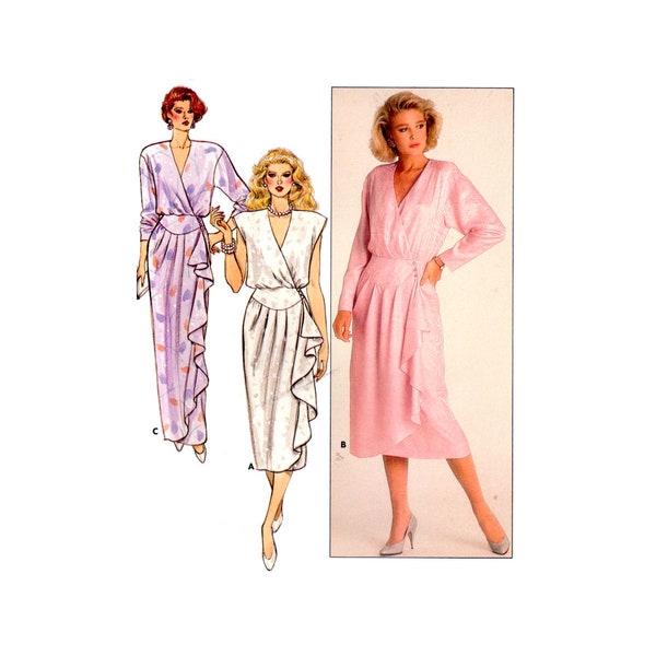 Butterick 3678 Evening Wrap Dress in Two Lengths with Flounced Front Drape, Uncut, Factory Folded Sewing Pattern Size 14